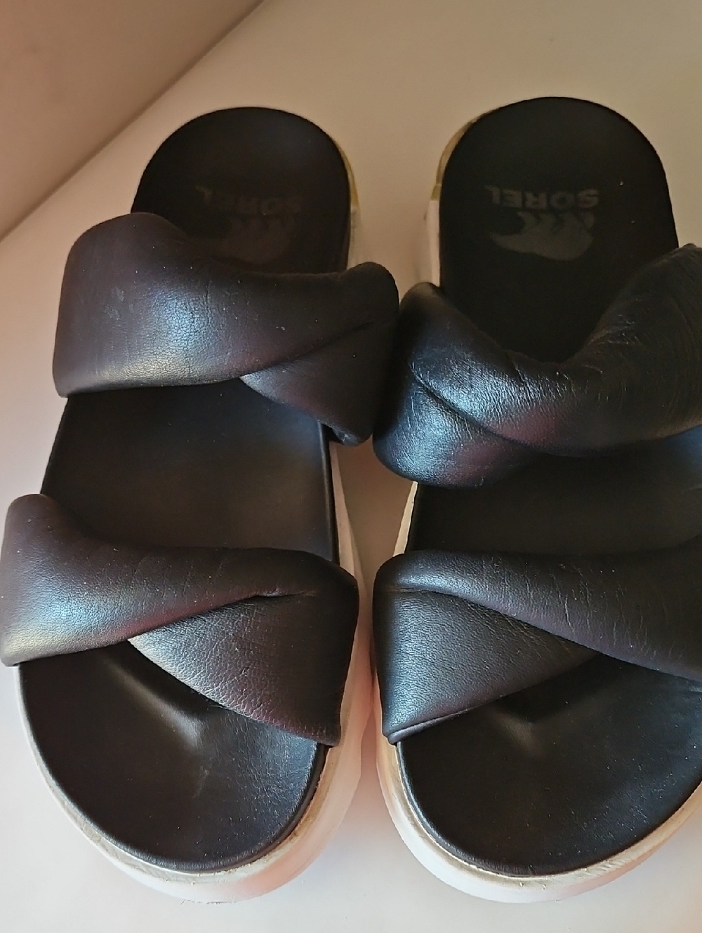 SOREL Viine Twist Black Leather Sandals Sz 7